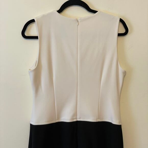 DKNY 4 black white fitted dress colorblock contemporary Corpcore midi pencil - Picture 6 of 7